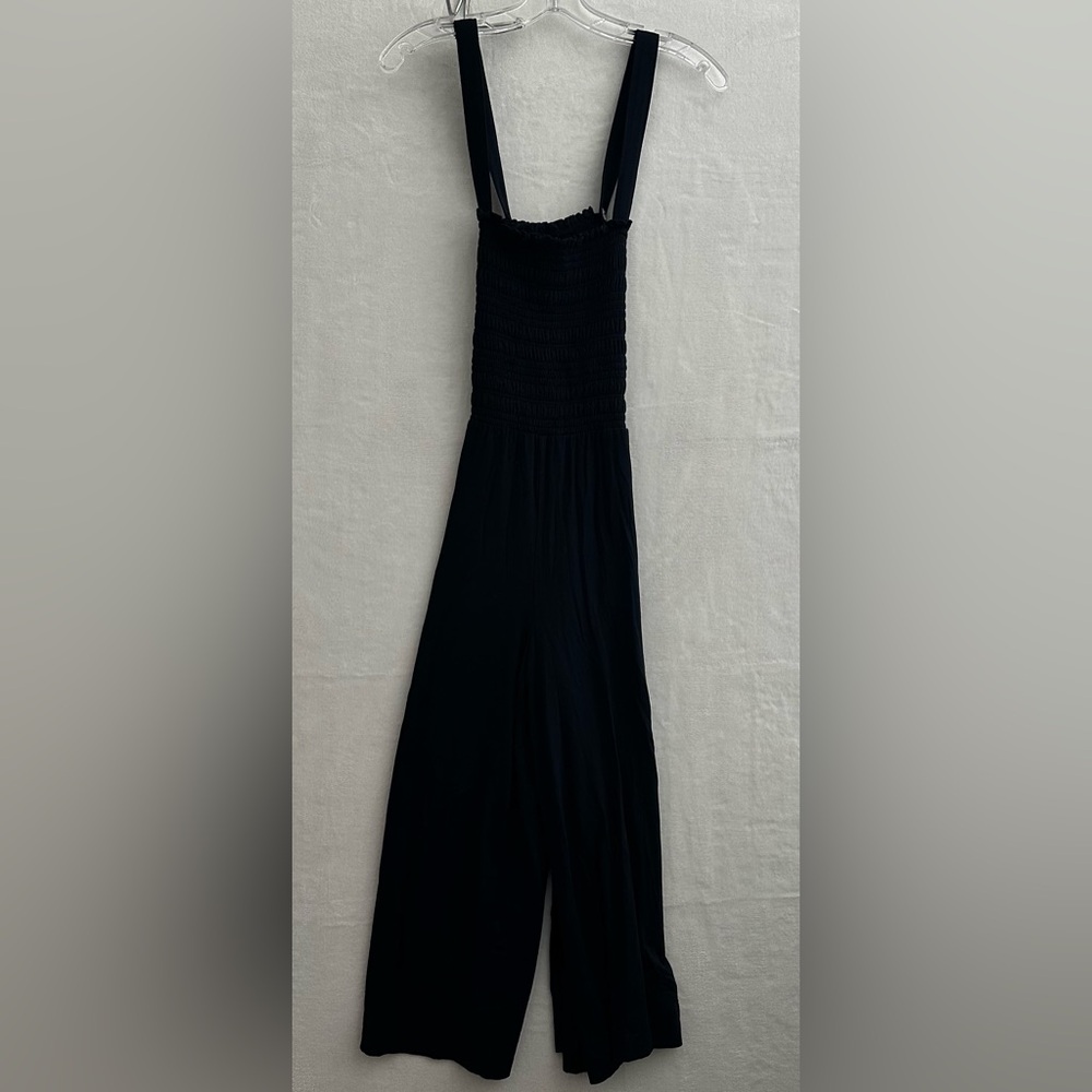 Banana Republic Navy Smocked Jumpsuit Petite S Wide Leg Casual Chic